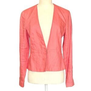 Banana Republic Coral Pink Linen Peplum Blazer Womens Size 0 Zipped Cuff